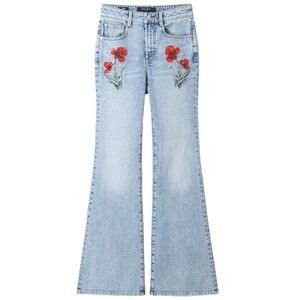 MISS SIXTY Light Blue Flare Jeans with Red Floral Embroidery Size 26